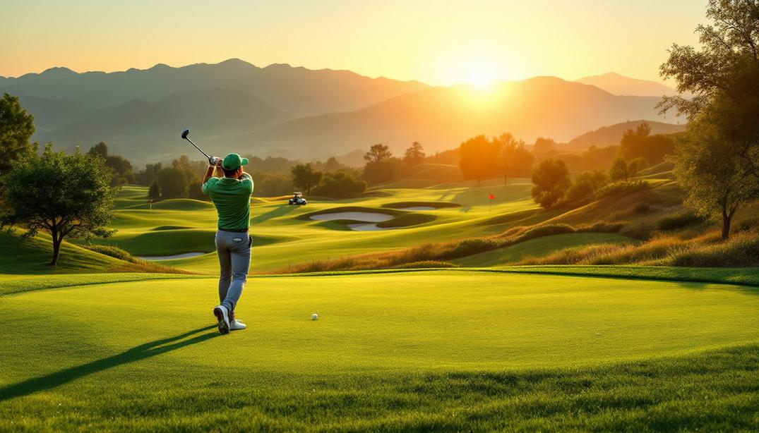 A beautiful well kept green at one of the best golf courses in Yucaipa surrounded by rolling hills
