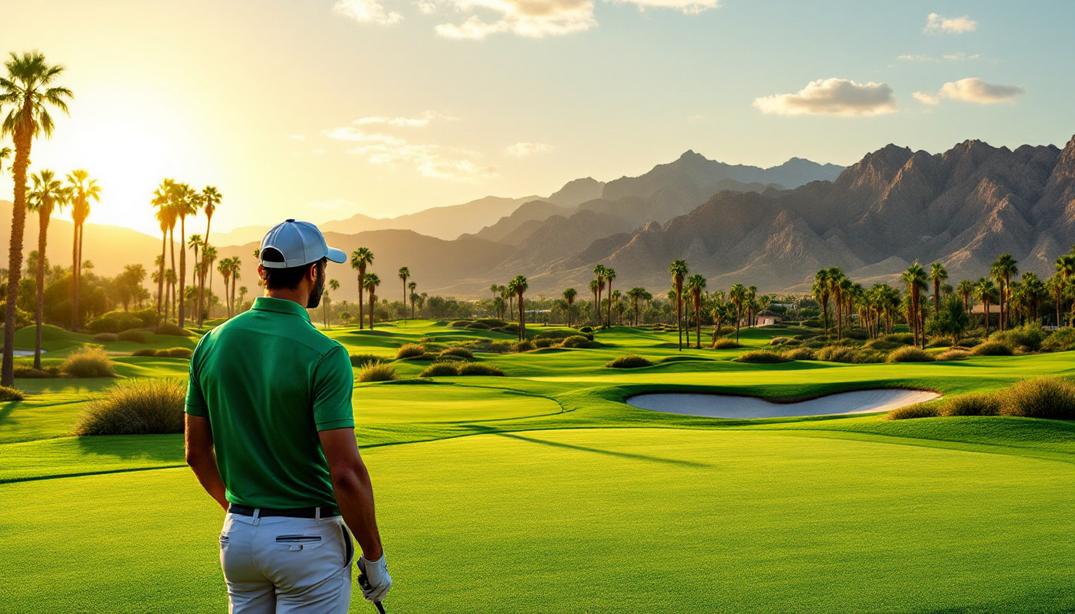 A stunning desert golf course with mountain views offering one of the best golf courses in Coachella. min