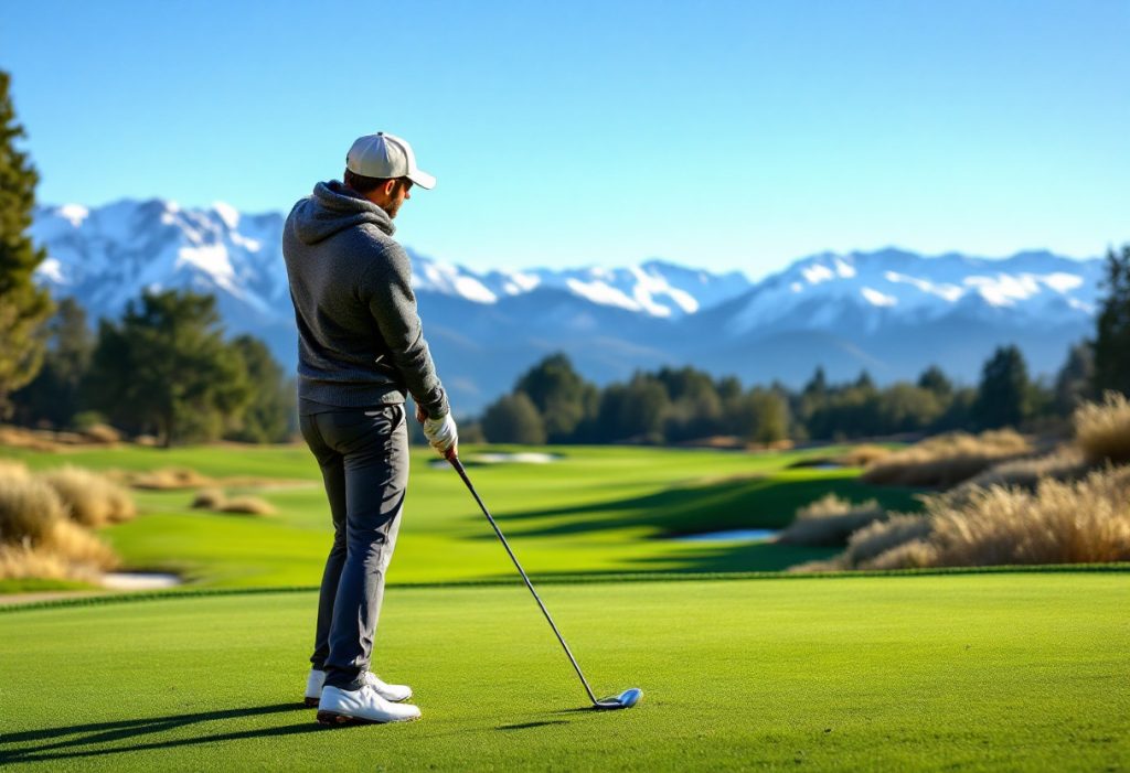 A golfer adjusting to cooler weather on the course