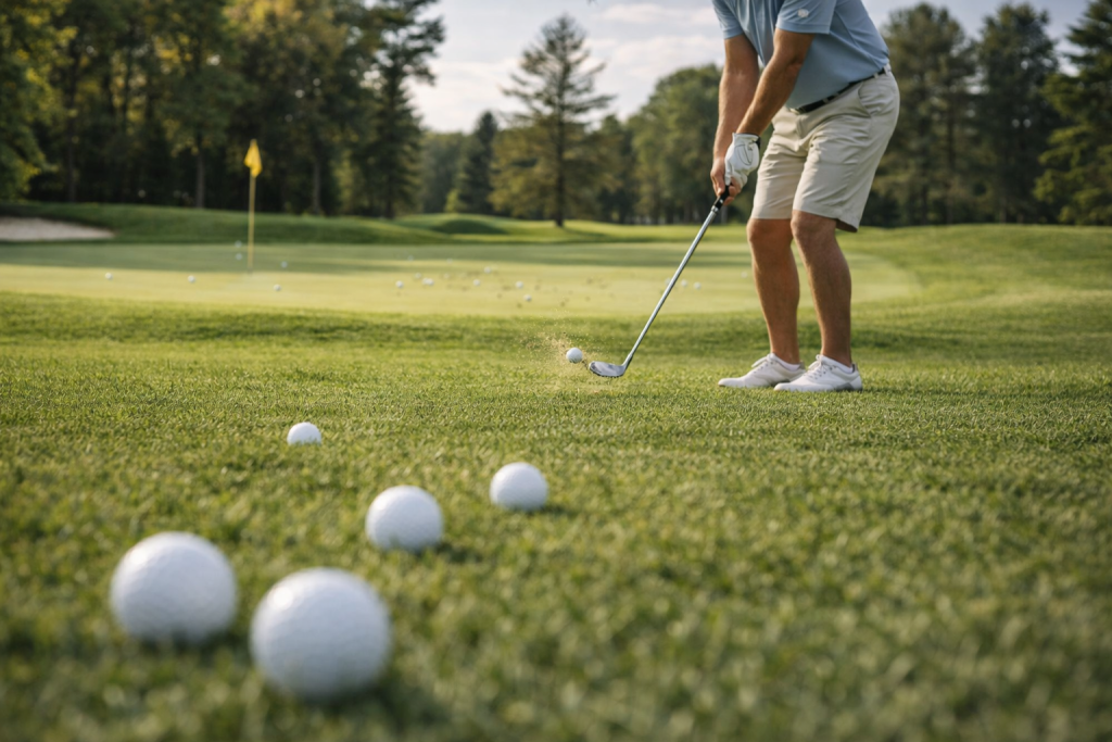 Golf instructor observing a student’s swing at the driving range